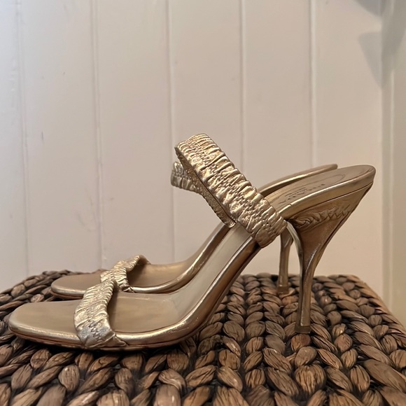 Prada Gold Leather Sling Back Heels - Picture 7 of 15